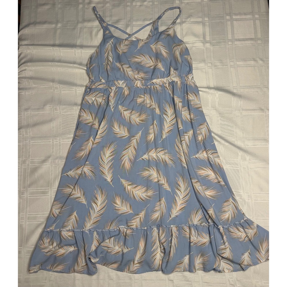 Torrid Dress Womens 0 Blue Feather Print Empire Waist Ruffle Hem Strappy Dress